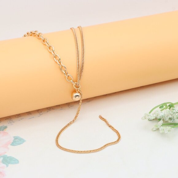 Layered Rose Gold Necklace with Bold Link and Sleek Chain Design, XPNL0352 - Picture 6 of 12